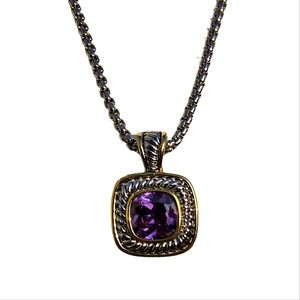 Tazza Silver & Gold Tone Halo Necklace With Purple Crystal